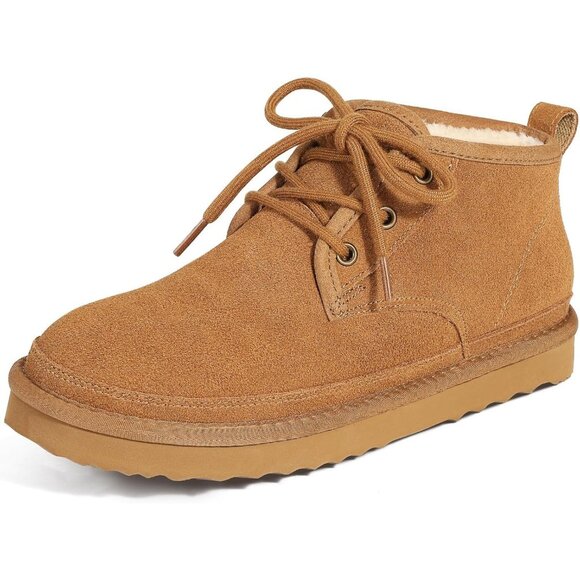 Women's Faux Fur Ankle Lined Short Lace Up Snow Mini Booties Light Brown Shoes - Picture 3 of 8